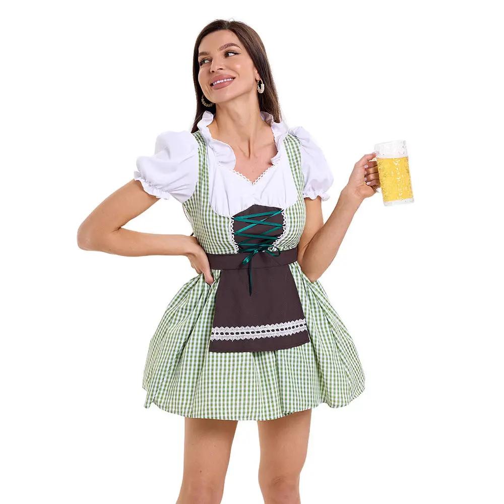 Bavarian Folk Style Cos Beer Costume Plaid Dress Maid Costume German Beer Festival Outfit by eprolo