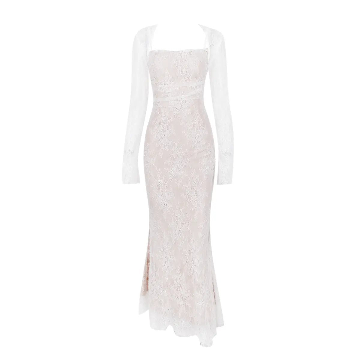 Women's Autumn New Lace Shawl Strap Long Dress Set, Elegant Long Sleeve Dress, Mermaid Dress by eprolo