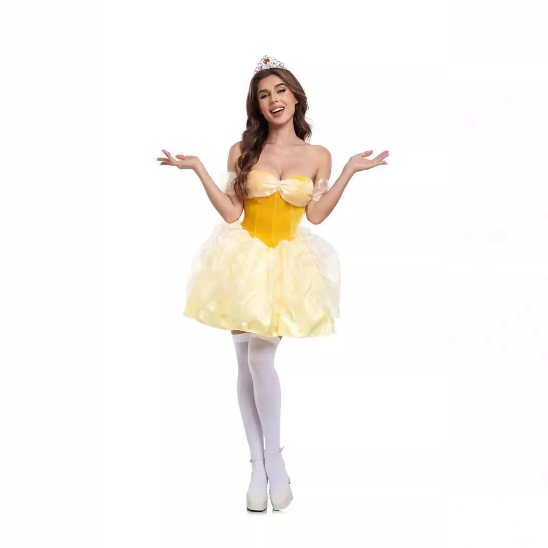 Halloween Beauty and Beast COS Yellow Dress Bell Princess Adult Sexy Bell Princess Dress Performance Dress by eprolo