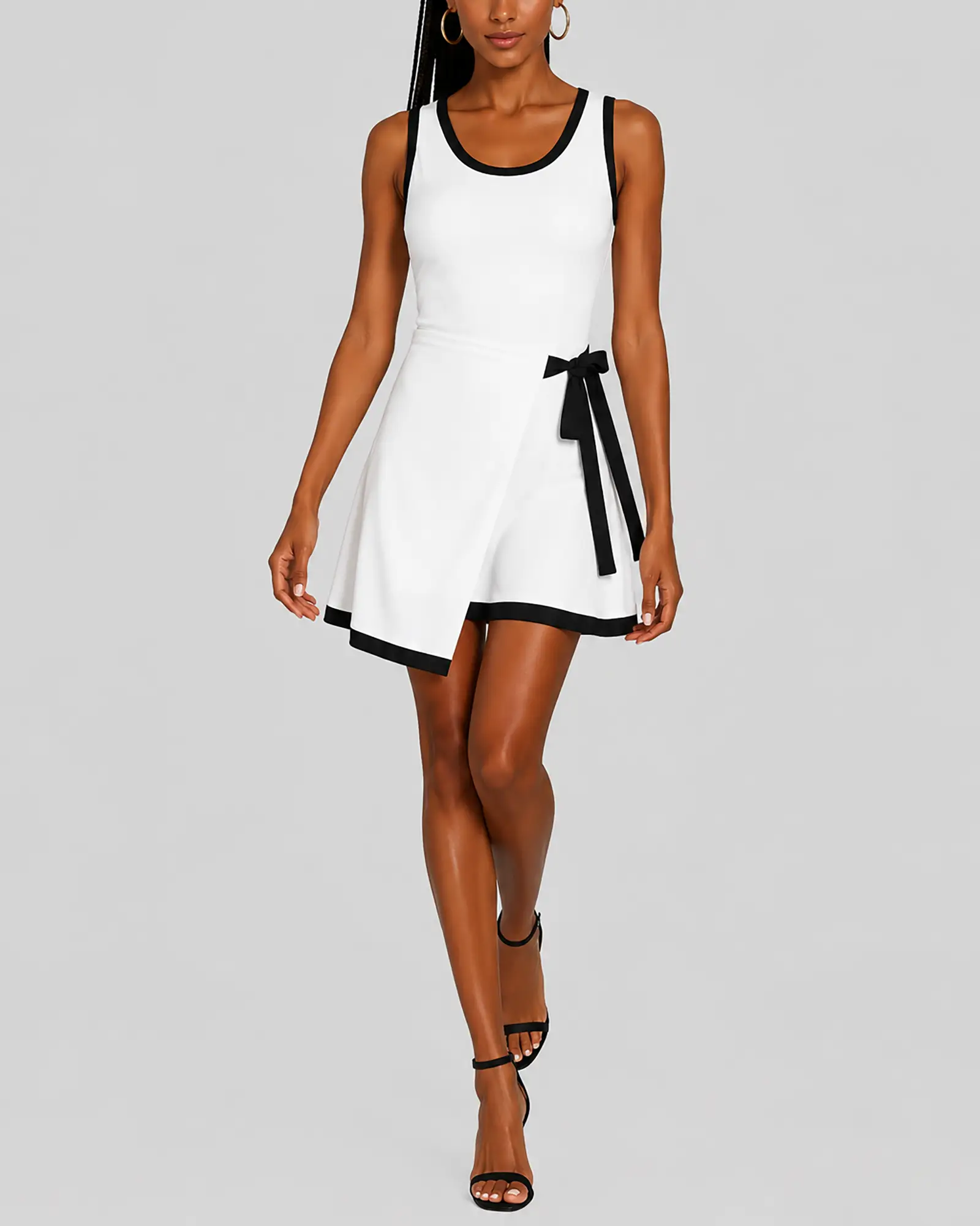 Women's fashion color-blocked edge square neck fake two-layer skirt sleeveless elastic dress by eprolo
