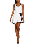 Women's fashion color-blocked edge square neck fake two-layer skirt sleeveless elastic dress by eprolo