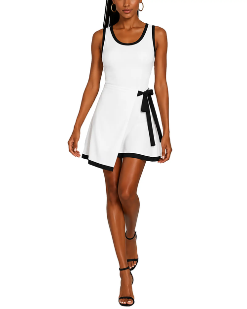 Women's fashion color-blocked edge square neck fake two-layer skirt sleeveless elastic dress by eprolo