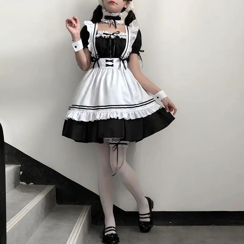 Japanese black and white maid outfit women's clothing big shot daily lolita maid cute lolita dress plus size cos by eprolo