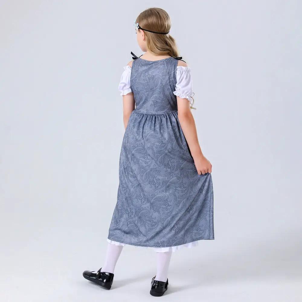 Foreign Trade Children's Girls' Dress Vintage Medieval Countryside Cos Maid Costume Stage Performance Clothing Parent-Child Style by eprolo