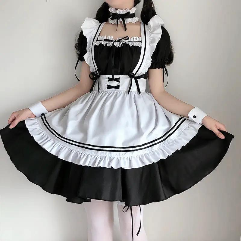 Japanese black and white maid outfit women's clothing big shot daily lolita maid cute lolita dress plus size cos by eprolo