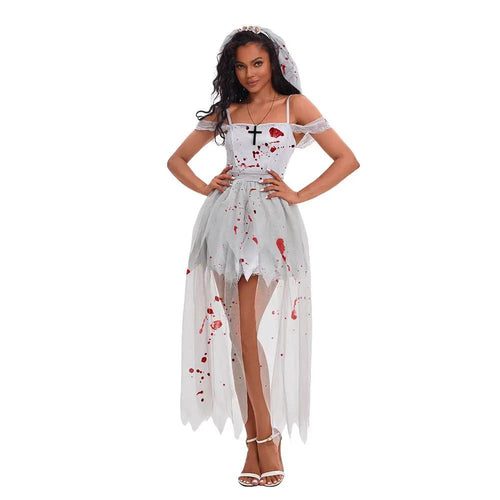 Cos Bride European and American Mesh Dress Summer Sexy Grey Long Dress Vampire Woman by eprolo
