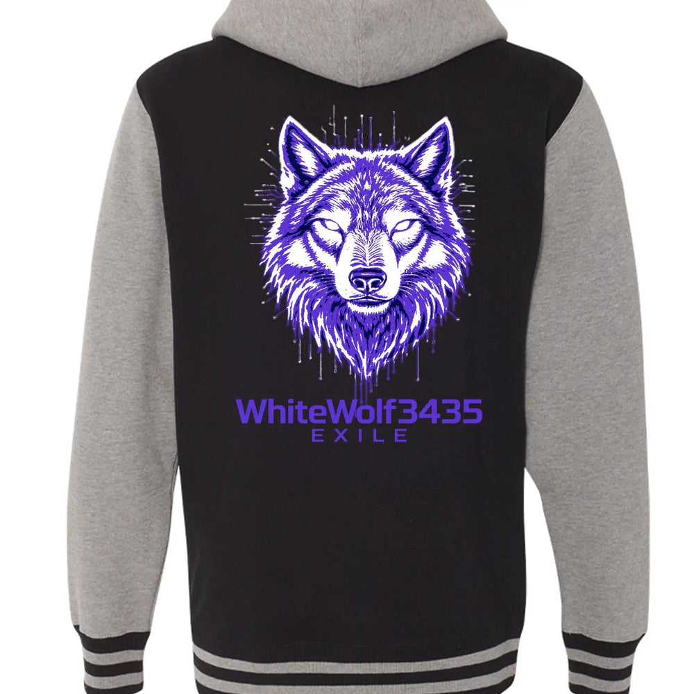 Exile Insignia Wolf Emblem Unisex Varsity Full Zip Hooded Sweatshirt 10 oz