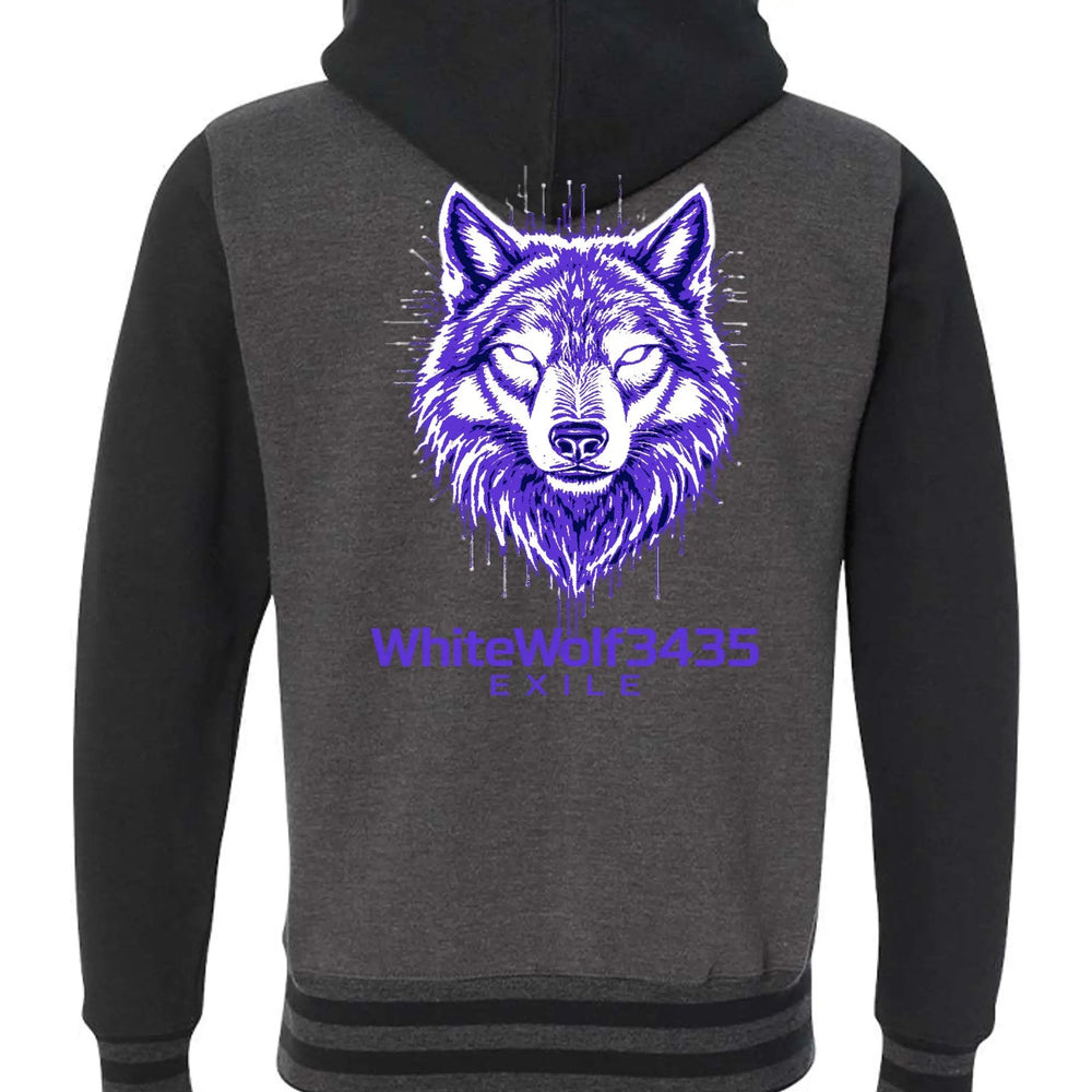 Exile Insignia Wolf Emblem Unisex Varsity Full Zip Hooded Sweatshirt 10 oz