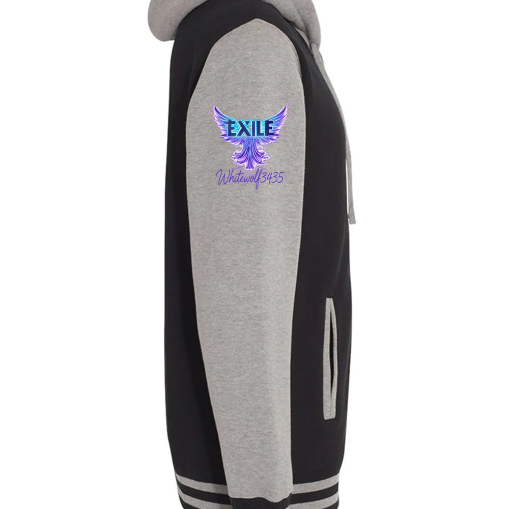 Exile Insignia Wolf Emblem Unisex Varsity Full Zip Hooded Sweatshirt 10 oz