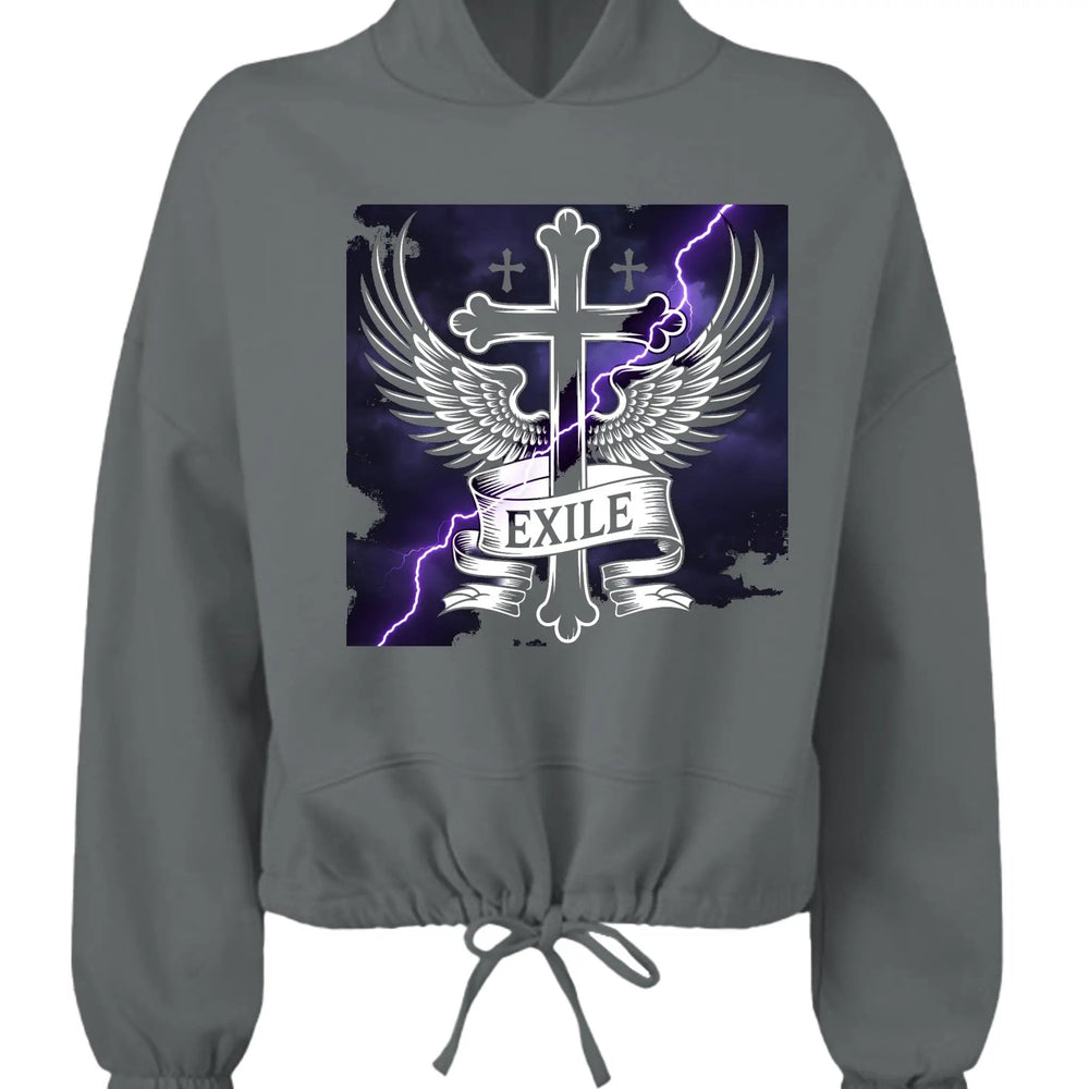 Exile Guarded Cropped Oversize Hoodie Ladies Recycled Polyester Sweatshirt